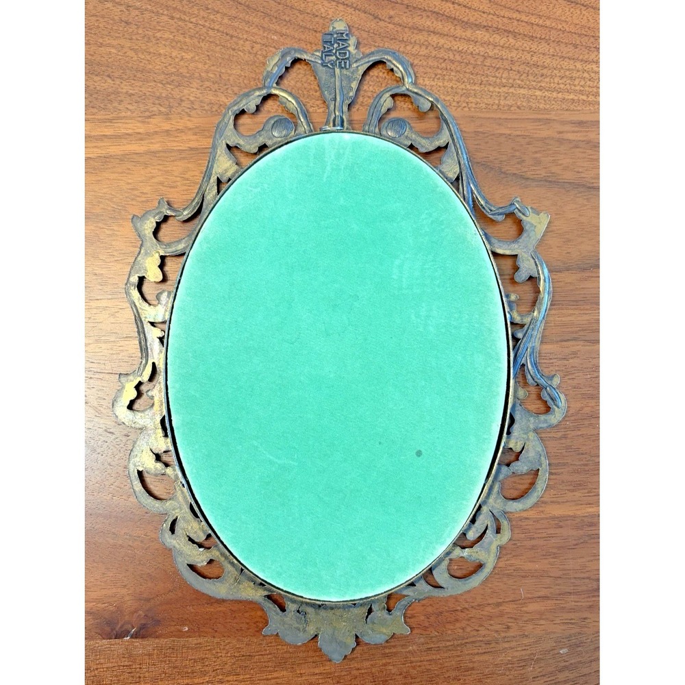 VTG Hollywood Regency Style Oval Wall Mirror Brass Frame Made In Italy 8.5"×6" - Picture 4 of 7